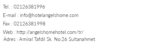 Angels Home Hotel telefon numaralar, faks, e-mail, posta adresi ve iletiim bilgileri